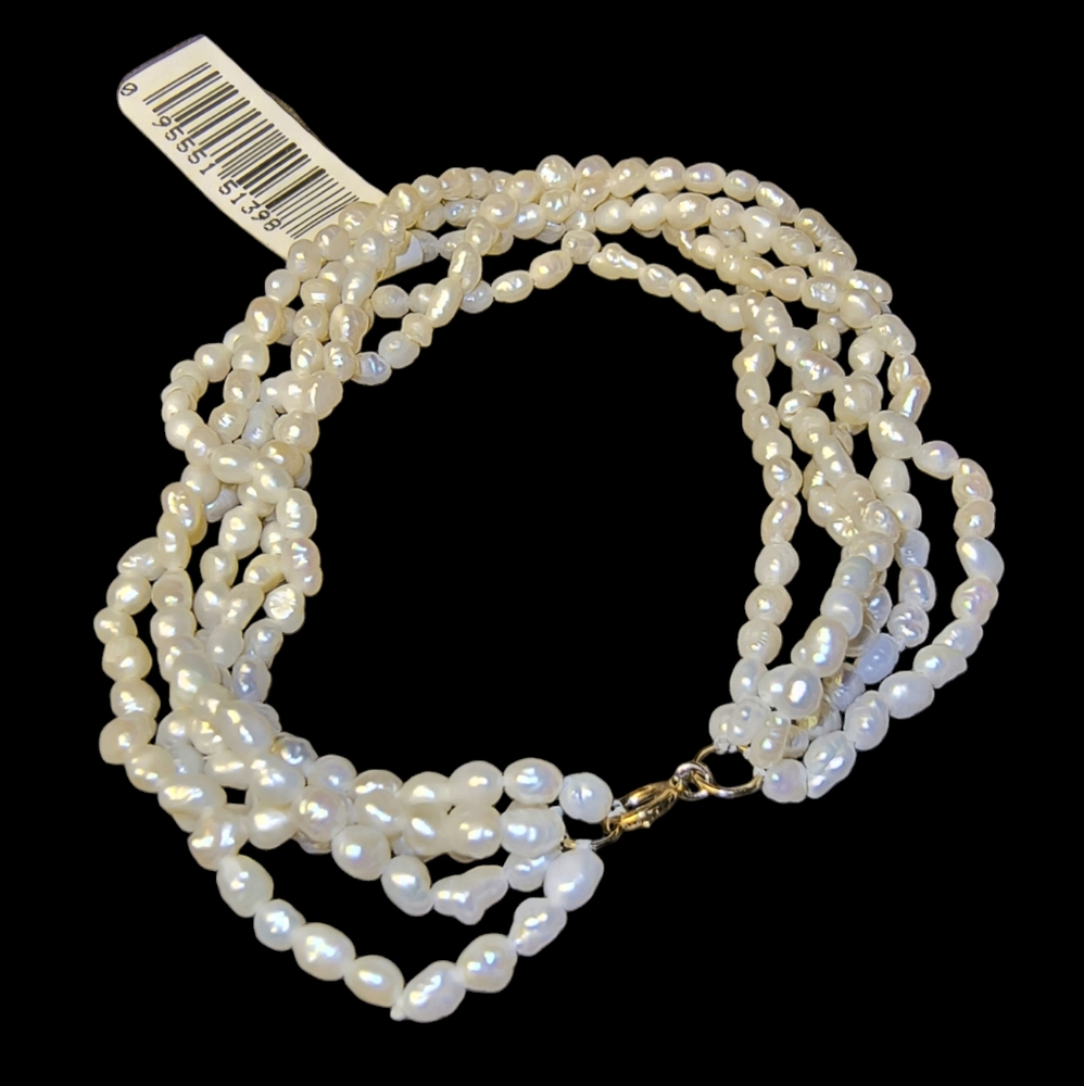 Vintage 14 KT Gold Old Stock Multi-Strand Rice Pearl Bracelet With Original Tags